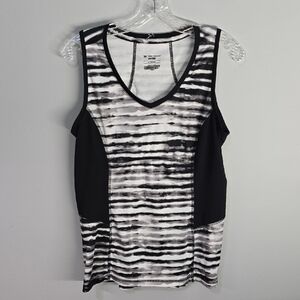 tek gear Top Shirt Women's Size Large Black & White Striped V-Neck Athletic Tank